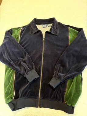 Blair Men's Heather Gray Sweater Jacket with Navy Collar and Green Accent